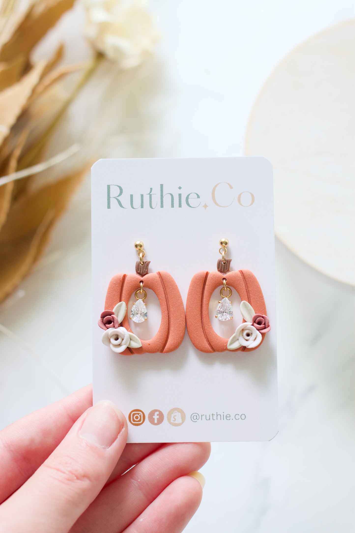 Floral and Crystal Pumpkin Dangles