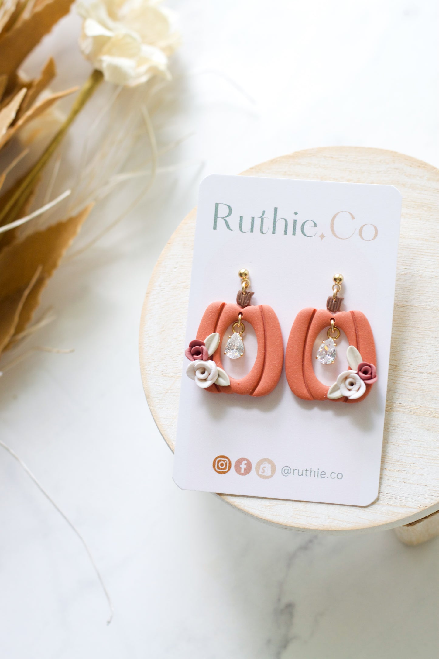 Floral and Crystal Pumpkin Dangles