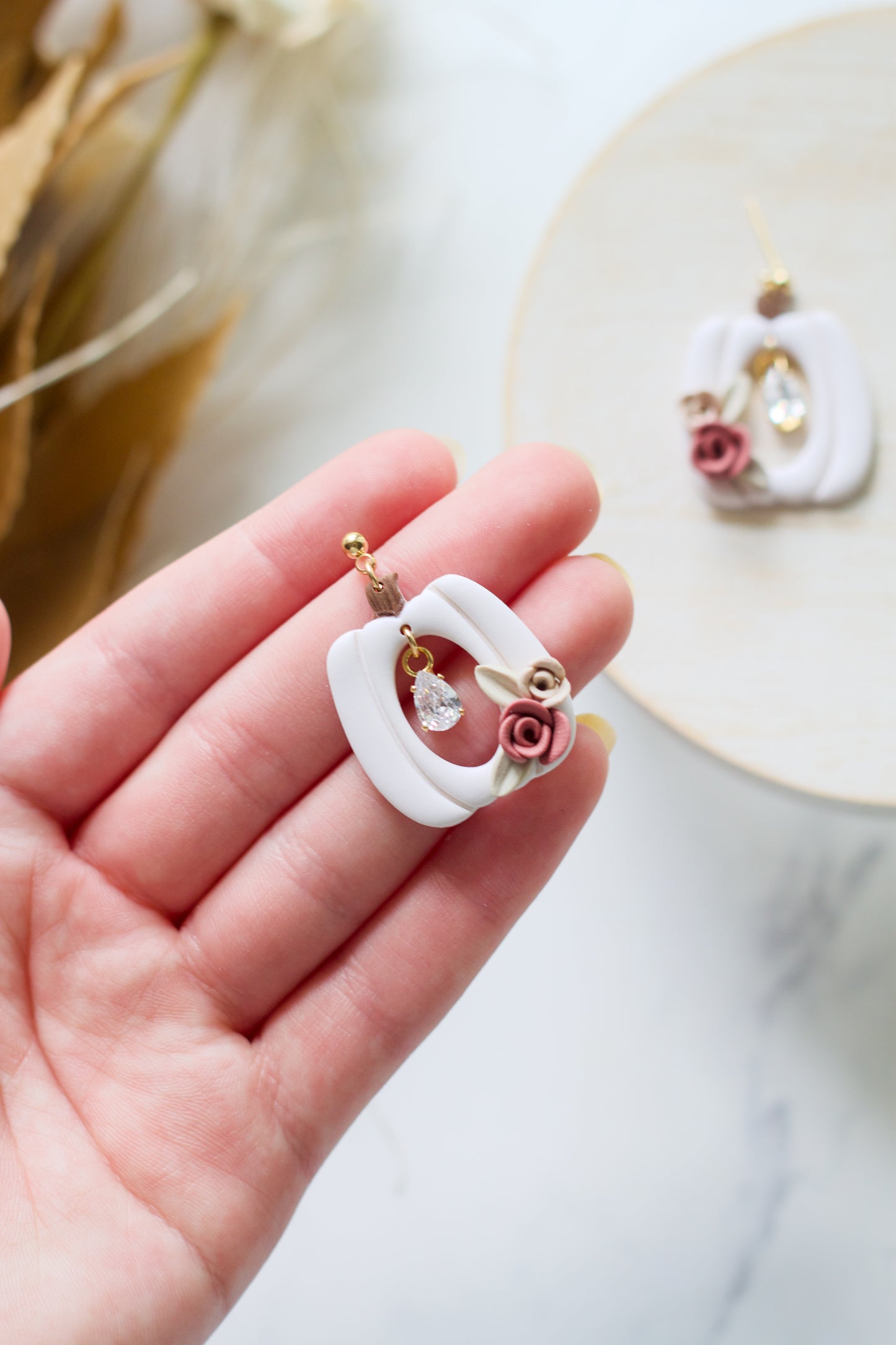 Floral and Crystal Pumpkin Dangles