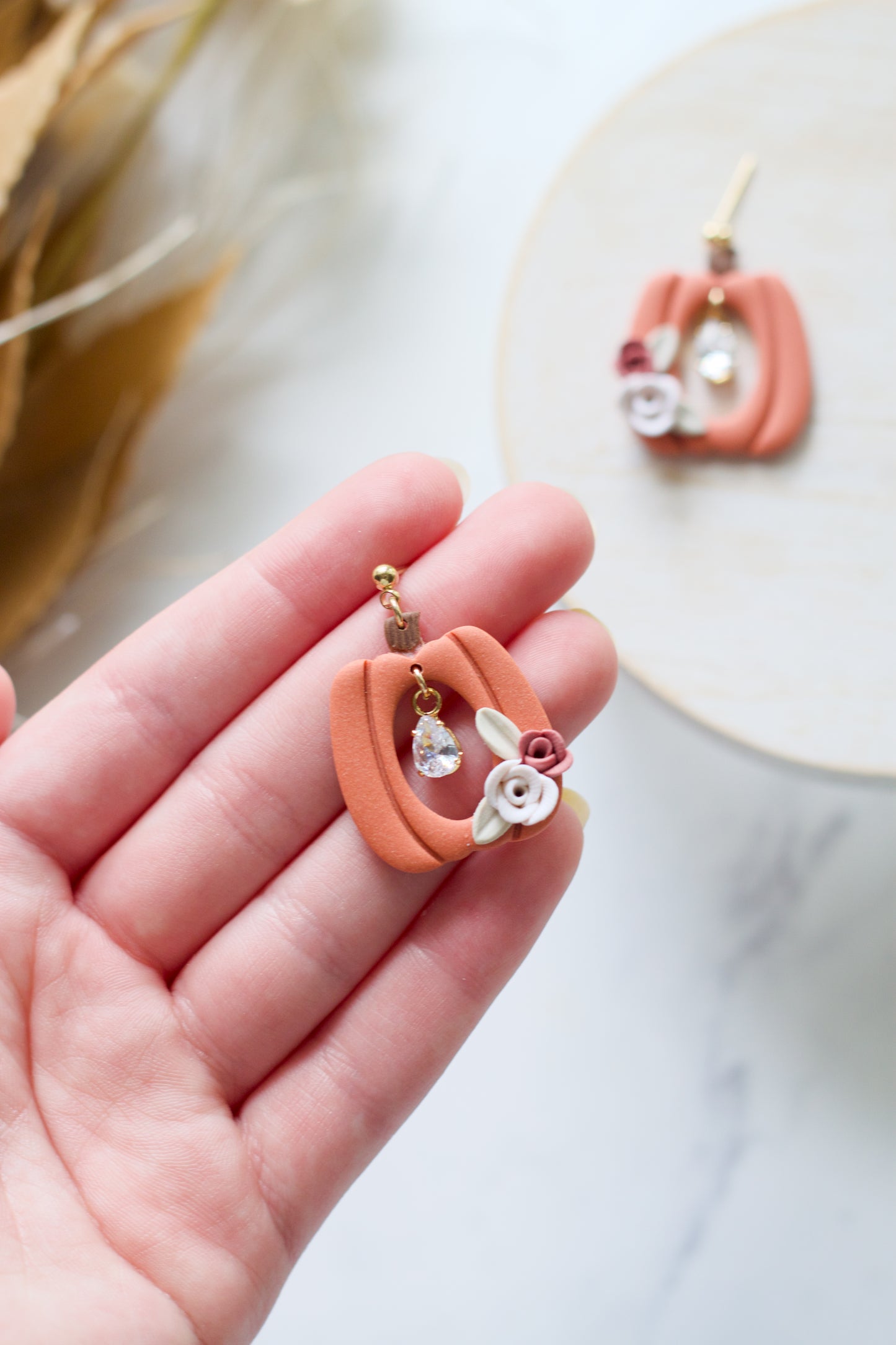 Floral and Crystal Pumpkin Dangles