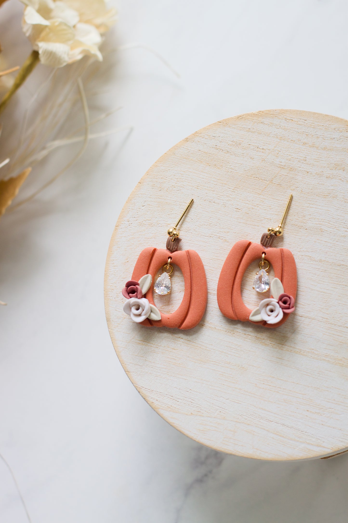 Floral and Crystal Pumpkin Dangles