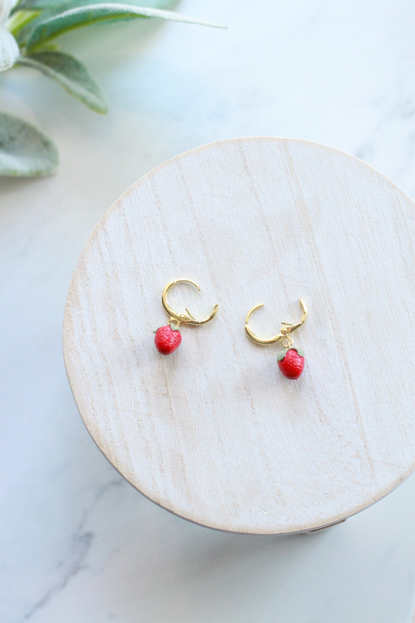 Tiny Strawberry Huggie Hoops