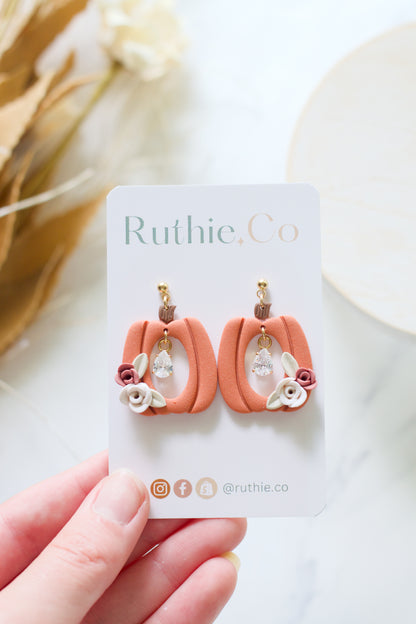 Floral and Crystal Pumpkin Dangles