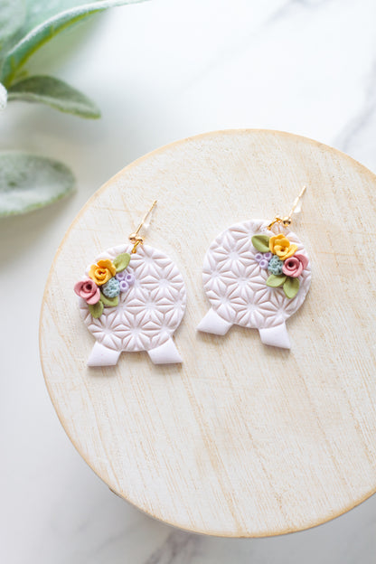 Sparkly Floral Spaceship Earth Dangles