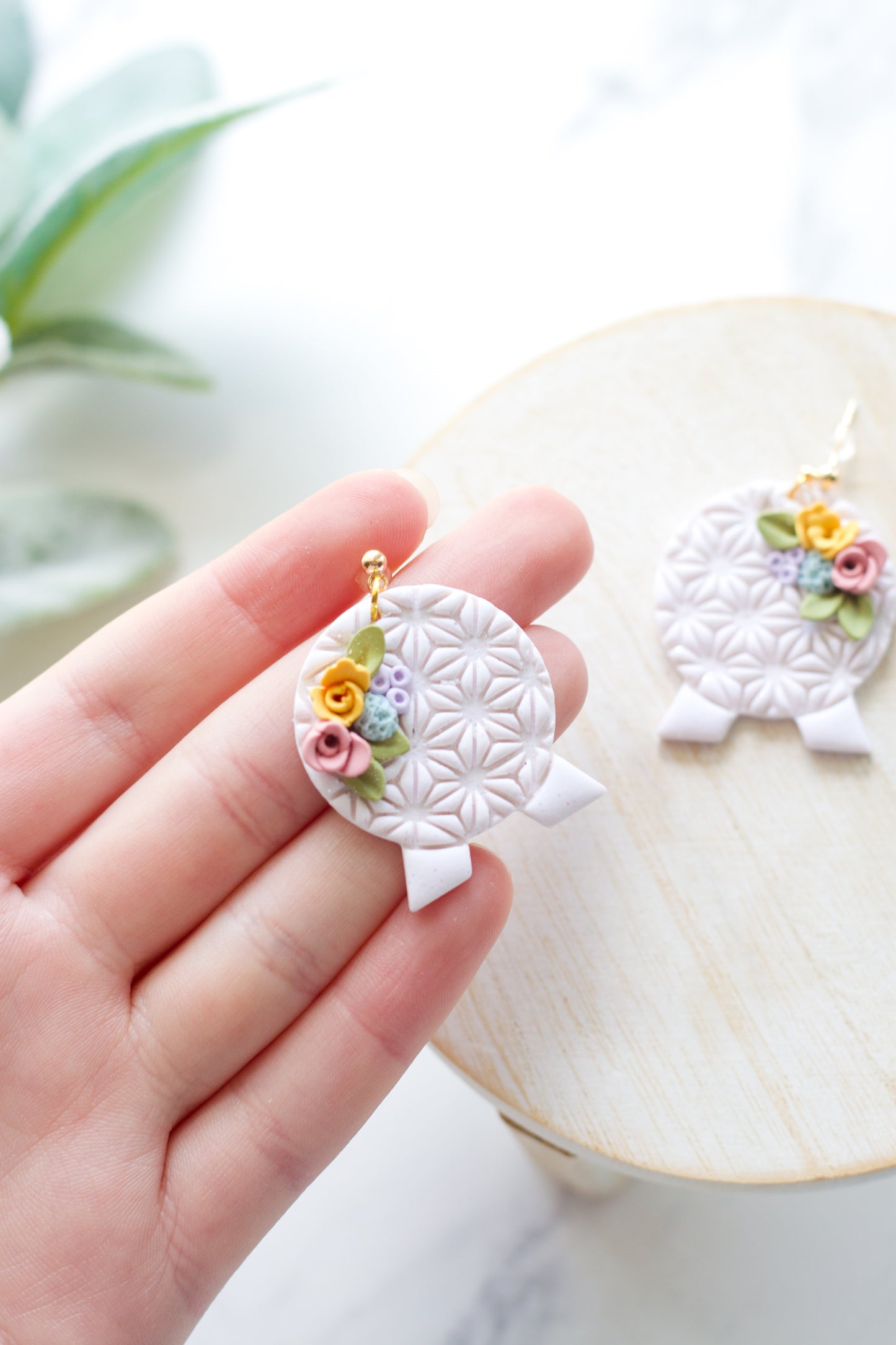 Sparkly Floral Spaceship Earth Dangles