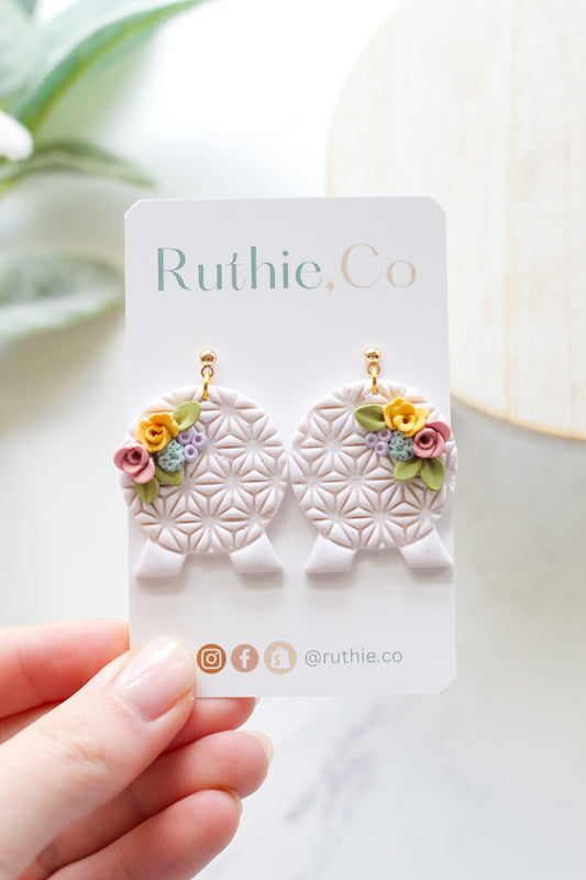 Sparkly Floral Spaceship Earth Dangles