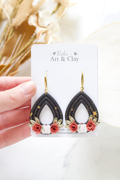 Black Autumn Floral Dangles