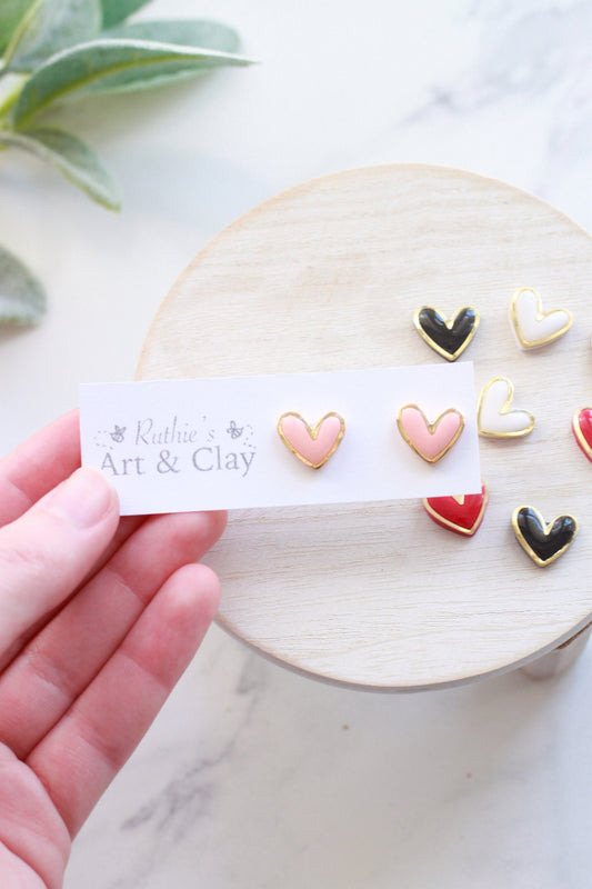 Gold Trimmed Heart Studs